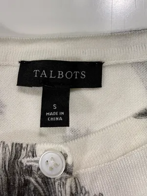 Talbots Cream Cardigan Sweater with Black Floral Print Size Small thumbnail 5