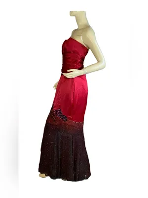 Belsoie Red & Black Strapless Mermaid Style Satin Beaded Gown (6) thumbnail 7