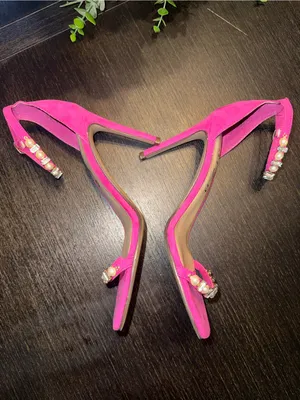 Unisa Hot Pink Rhinestone Pearl Heels Strappy Square Toe Sandals thumbnail 3