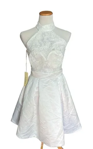 NWT Womens Jaeden Semi Formal Lace Mixed Media Wedding High Neck Dress - Sz S thumbnail 1