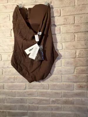 DKNY Textured Strapless Bandeau One-Piece Swimsuit in Brown thumbnail 2