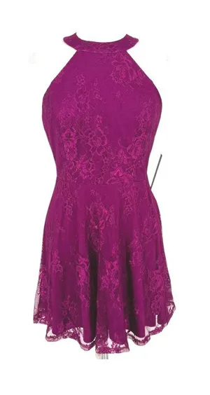 Lulus Hometown Girl Magenta Lace Skater Dress Sleeveless Mini Size Medium NWT thumbnail 1
