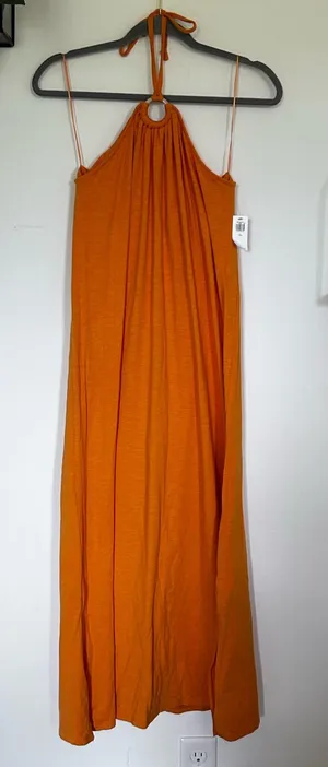 NWT Old Navy Orange Sleeveless Halter Tie Neck Open Back Midi‎ Dress Large Tall thumbnail 1