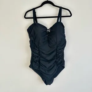 Torrid Black Slim Fix Wireless Lattice Front One Piece Swimsuit Size 2 / 2X / 18 thumbnail 2