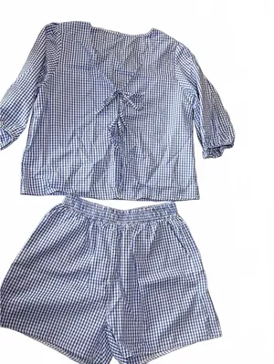 Blue and White Gingham Two-Piece Set Top and Shorts Size 1 thumbnail 1