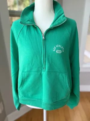 GAP Emerald Green Half-Zip Cropped Athletic Pullover Sweatshirt Small Tall thumbnail 1
