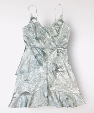 Altar’d‎ State Light Blue Satin Floral Jacquard Ruffled Mini Party Dress Size M thumbnail 1