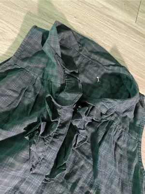 Sleeveless Ruffle Plaid Top in Dark Green thumbnail 2
