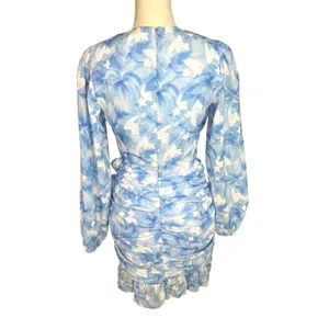 Showpo blue floral long sleeve mini dress wedding spring feminine ruffle thumbnail 8