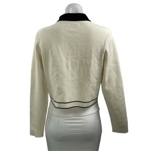 Oak + Fort Cream Black Knit Long Sleeve Button Down Cropped Cardigan Sweater M thumbnail 3