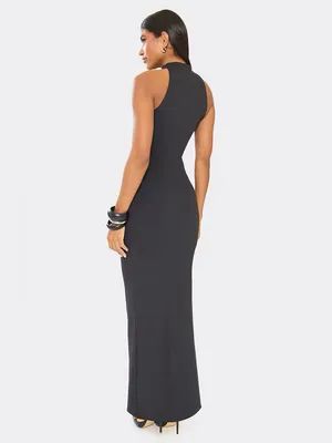 Ego High Neck Trim Detail Fitted Maxi Dress In Black Size 4 thumbnail 3