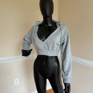 Crop Top Hoodie Sweatshirt Vneck Long Sleeve Top Tee Blouse Gym Sport Top Tshirt thumbnail 2