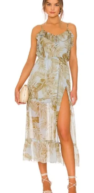 AMUSE SOCIETY Women's Maxi Dress Floral Print Light Blue Green Size L‎ thumbnail 1