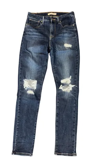 Levis‎ 721 High Rise Skinny Jeans 28 Blue Distressed Denim Pants thumbnail 1