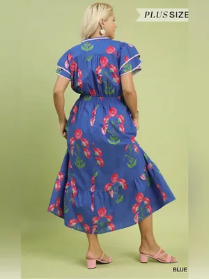 New! Umgee Plus Size Floral Blossom Meadow Print Pedal Sleeve Midi Dress Size 1X thumbnail 5