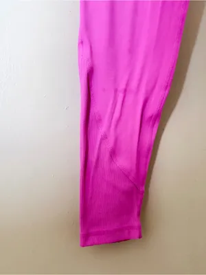 Stori Pink High Waisted Athletic Leggings Ribbed Lower Detail Size 8 thumbnail 4