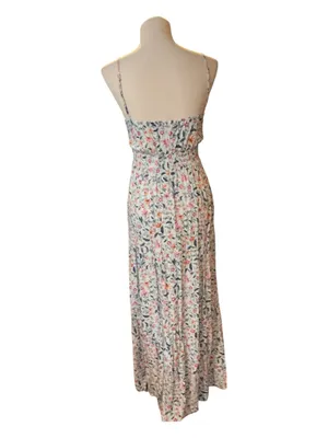 King & Iren Grey Floral Tiered Maxi Dress Small - Tie Front Cutout Cottagecore thumbnail 3
