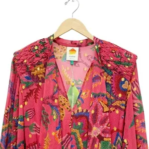 NWT Farm Rio Sunset Tapestry Floral Long Sleeve Boho Maxi Dress Warm Red Size XS thumbnail 10