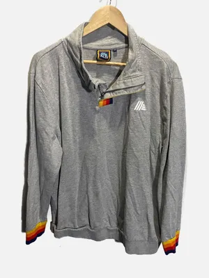 Aldi Gear Womens XL‎ Quarter Zip Sweatshirt Gray Rainbow Stripe Cuffs Pullover thumbnail 1