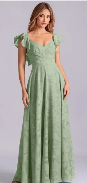 Azazie Dusty Sage A-Line Sweetheart Neckline Floral Burnout Dress thumbnail 1