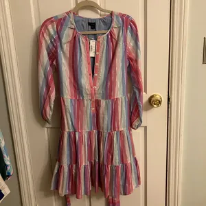 NWT J Crew Belted Button-Up Dress in Pastel Stripe Cotton Purple Pink Size XS thumbnail 2