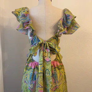 A Loves A Maxi Dress M Boho Ruffle Tie Back Cutout Paisley Wedding Resort‎ NWT thumbnail 5