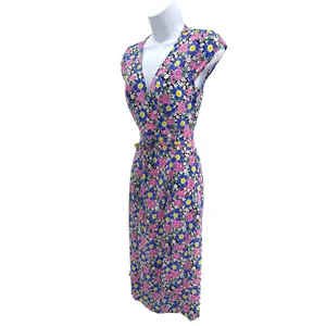 J.Crew Women XXSP Floral Wrap Midi Dress Cap Sleeve Blue Pink Yellow‎ New L4210 thumbnail 2