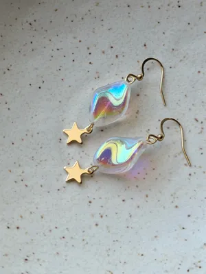 Handmade cute whimsical style quality Czech glass beads unique dangle earrings🩵 thumbnail 3