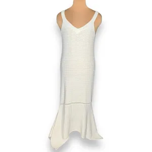 Scoop NYC White Crochet Knit Mermaid Maxi Dress High Low Hem Boho Resort Coastal thumbnail 3
