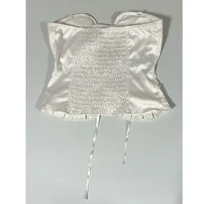White Satin Silk Embroidered Floral Tie-Up Bridal Corset Top Bustier Lingerie Size S/M 🤍 thumbnail 6