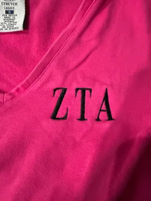 Port Authority Women’s Vintage Hot Pink Zeta Tau Alpha Babydoll V Neck Tee Size Small thumbnail 5
