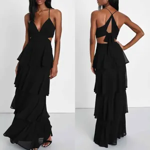Lulus Tier and Now Black Tie-Back Tiered Maxi Dress Size Small thumbnail 8