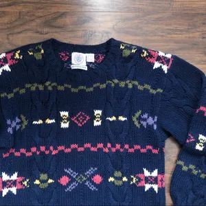 vintage • handknit sweater pullover chunky oversized navy blue 1990s cable knit thumbnail 6