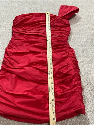Zara Bright Red One-Shoulder Ruched Mini Dress Size S thumbnail 14