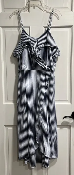 A New Day Blue and White Striped Midi Dress Size Medium with Pockets thumbnail 1
