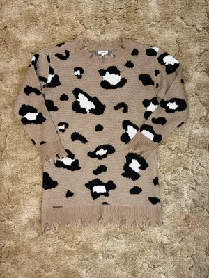 ee:some Leopard Print Distressed Oversized Sweater Tunic M/L thumbnail 5