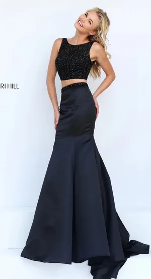 Sherri Hill 50098 Black Two-Piece Mermaid Prom Gown Size 0 NWT thumbnail 1