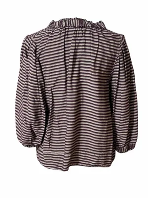 Never a Wallflower burgundy cream striped blouse size M thumbnail 6