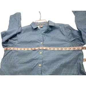 L.L.Bean Womens Medium Button-Up Gingham Shirt Blue & Green Long Sleeve 23i thumbnail 8