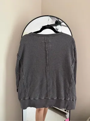 American Eagle Outfitters Charcoal Waffle-Knit Sweater thumbnail 6