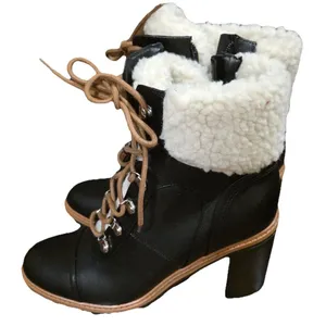 9 West Women's Sherpa Black Lace up Block Heel Cuff Ankle Boots Sz 10 Xtra Laces thumbnail 2