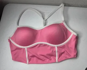 Pink Active Victoria's Secret Sports Bra Pink White Trim Molded Cup Large L/G thumbnail 1