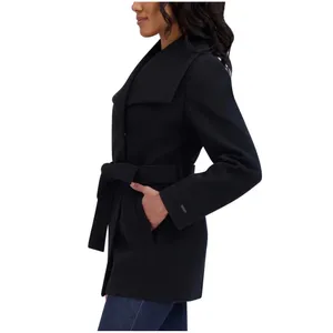 Tahari Womens‎ Black Belted Wrap Coat Shawl Cape Collar Faux Wool Blend Jacket thumbnail 3