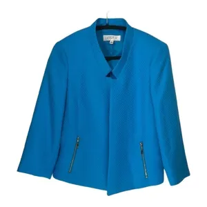 Kasper Blue Textured Open Front‎ Zip Pocket Jacket Size 8 thumbnail 2