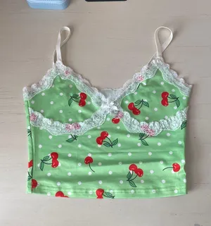 Y2K Style Lace Cami Crop Tank Top Polka Dots & Cherry print lolita thumbnail 3
