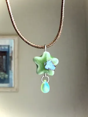 Handmade green ceramic star boho fairy cottage y2k necklace⭐️💚 thumbnail 1