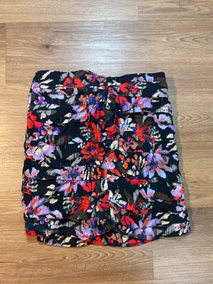 Zara XS Black Multicolor Floral Ruffle Knot Draped High-Waist Mini Skirt thumbnail 4