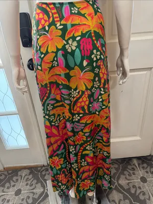 Farm Rio Tropical Cutout Maxi Dress in Green with Pink Orange Floral Print S XL thumbnail 11