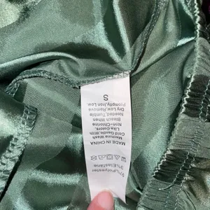 Sage Green Striped Satin Pajama Set Short Sleeve Button Down Shorts Womens Small thumbnail 5