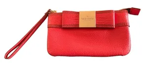 Kate Spade Geranium Pebble Leather Wristlet Bag Bow Gold Hardware Logo Interior thumbnail 1